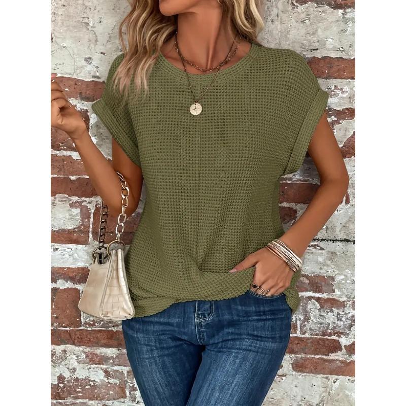 Solid Color Round Neck T-shirt Top