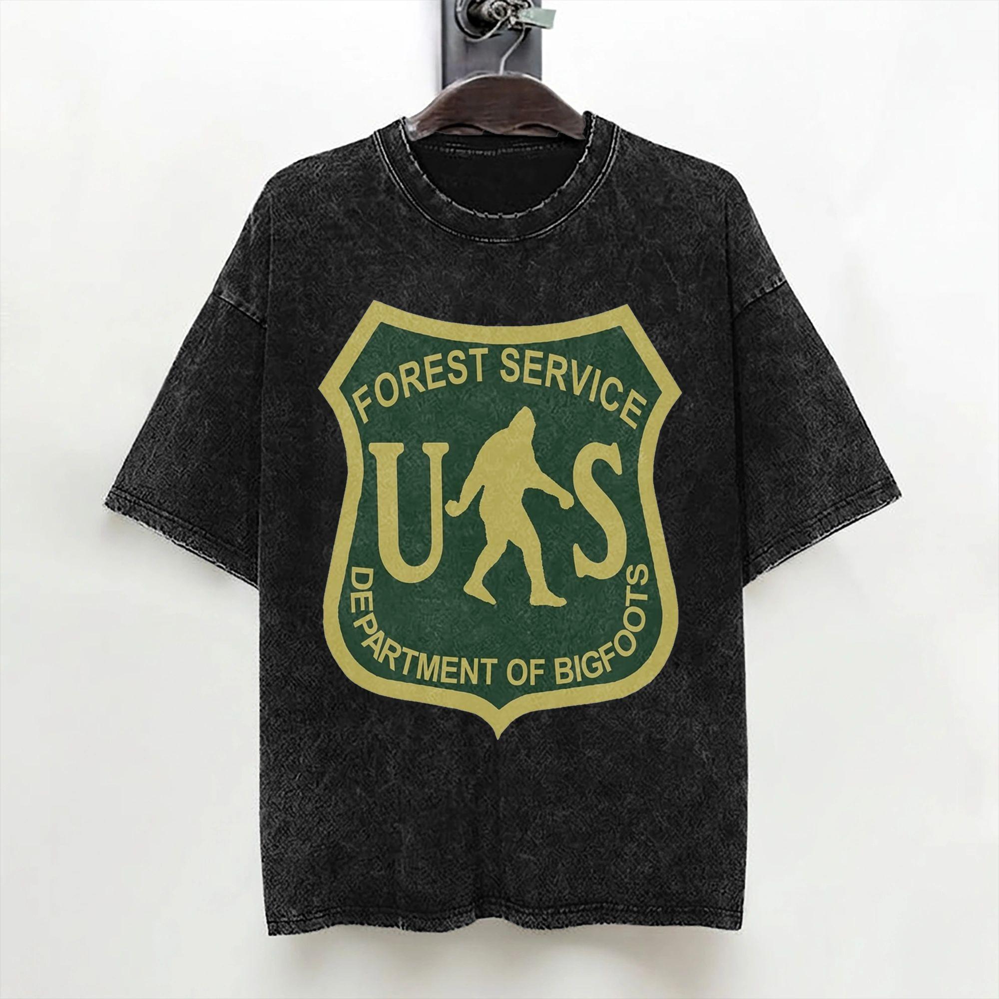 US Forest Service Bigfoot T Shirt Washed Short Sleeve Harajuku TShirt Sasquatch Men Women Streetwear Graphic Printed Tee Shirt S