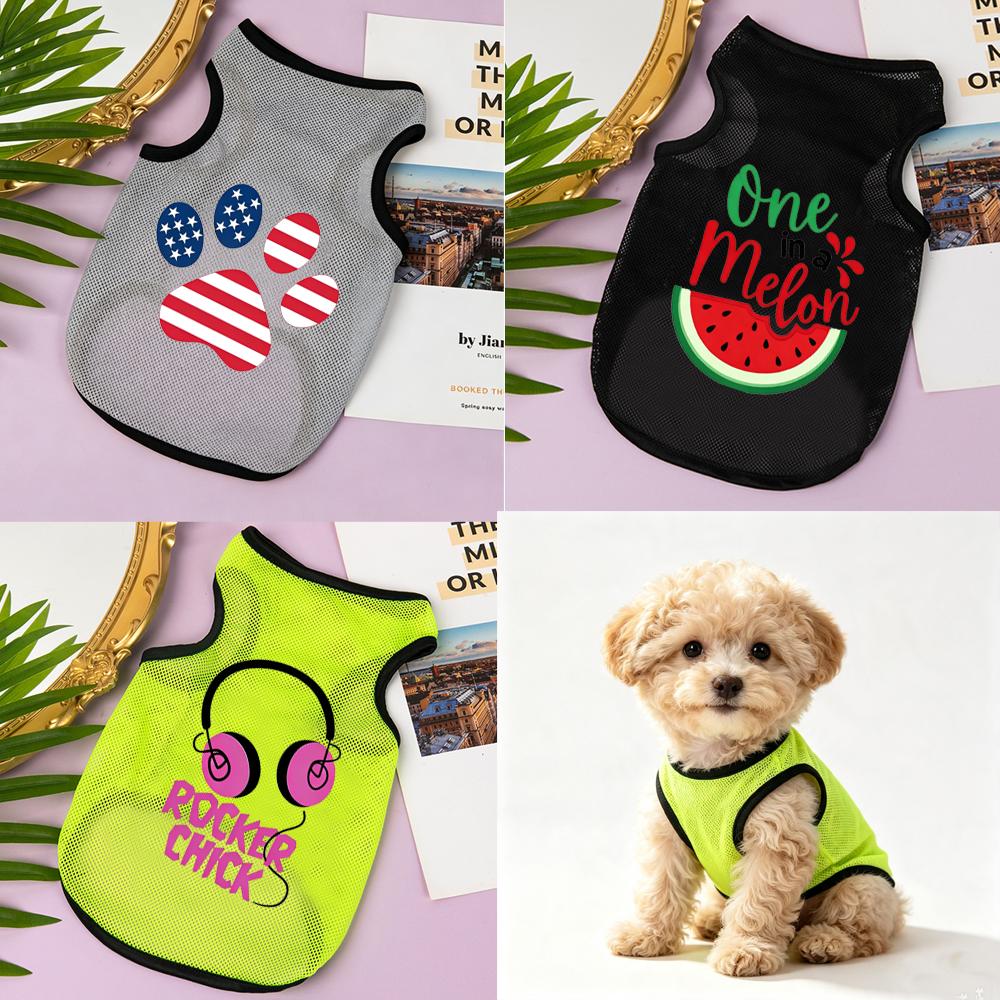 Breathable Mesh Dog Summer Tank Top Cute Cartoon Print Sleeveless Pet Vest Puppy Clothes For Chihuahua Teddy Small Dogs Cat