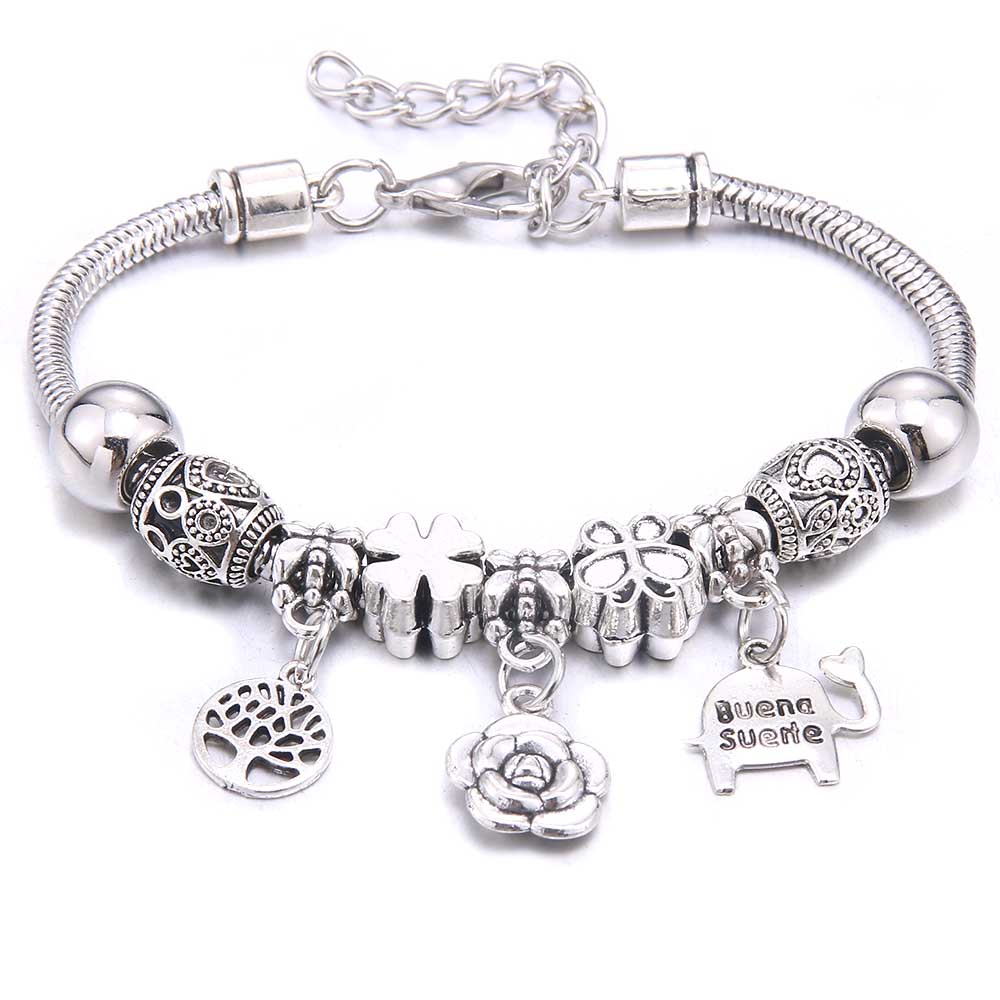 New Charm Bracelet & Bangles Jewelry White Butterfly Crown Beads Bracelets Brands Bracelets Fit Women Girl Friendship Gift