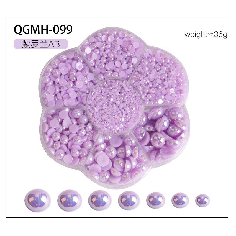 Nail Art Jewelry 7 Grid Plum Blossom Nail Art Pearl Abs Half-Sided Pearl Flat Bottom Diamond Nail Art Decoration