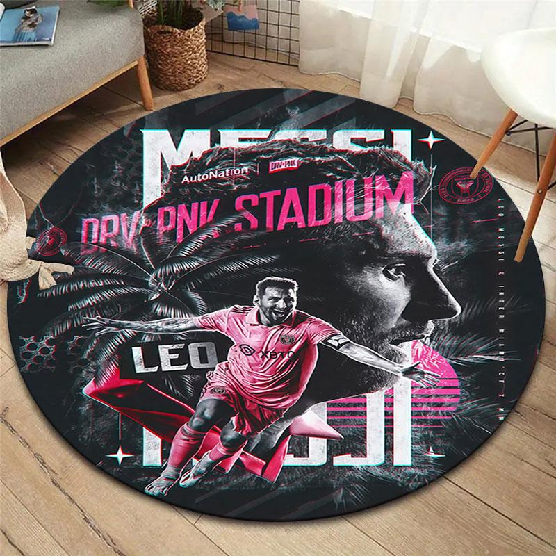 Lionel Messi Round Area Rug,Carpet Rug for Living Room Bedroom Sofa Playroom Decor,Non-slip Floor Mat