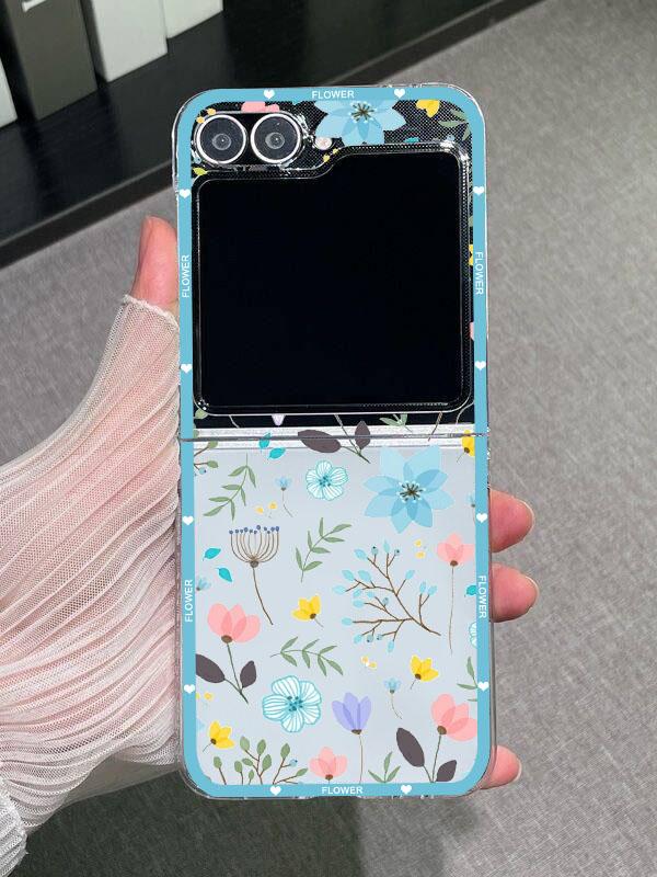 Per Samsung Galaxy Z Flip 7 Custodia INS Corea Foglie Fiore Cover Trasparente per Samsung ZFlip7 Z Flip7 5G Guscio Floreale Blu