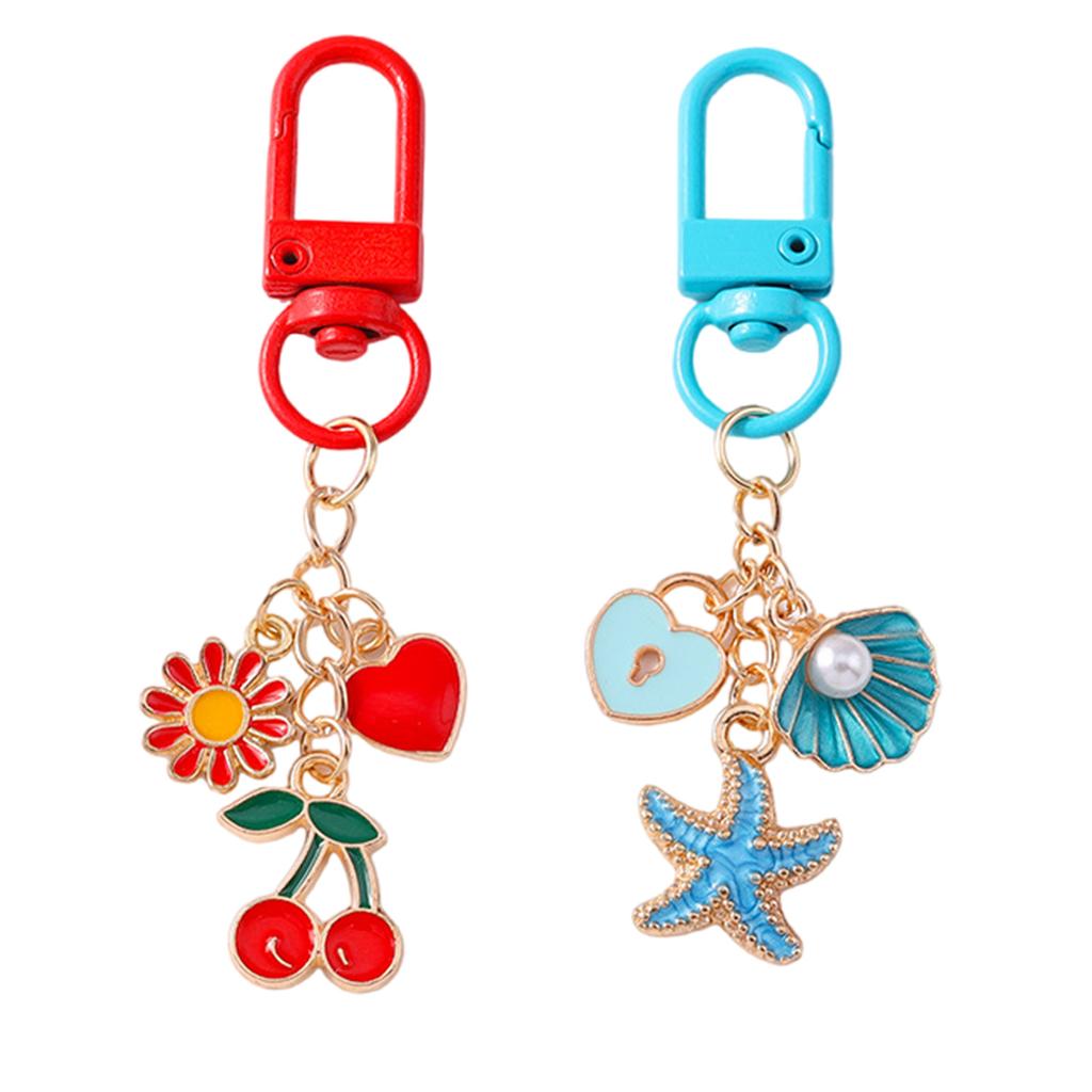 Cherry Starfish Keychain Nautical Charm Blue Beach Pendant Ocean Bag Accessory Fashion Jewelry Gift for Women