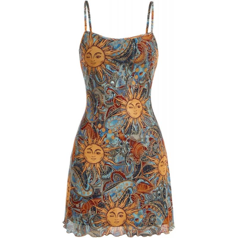Lazy Wind 2026 Summer Thin Shoulder Strap Premium Versatile Satin Mini Tropical Dress