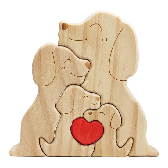

Дерев яний пазл Родина Собак Любляча Сімейна Собака Пазл з Червоним Серцем для Дня Батька Дня Матері Річниці Весілля Декор 4pcs