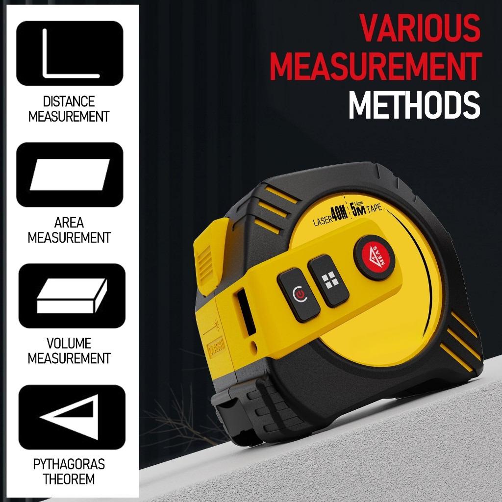 40m/80m Accurate Measurements Laser Tape Measure USB Rechargeable Steel Tape Measuring Tool Digital Distance Meter