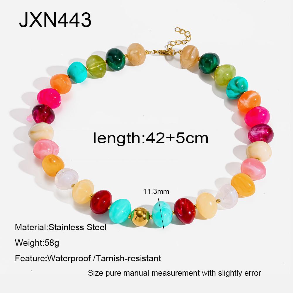Popular Acrylic Color Mixed Round Bead Gold-plated Stainless Steel Necklace Bracelet Waterproof Bracelet Niche Jewelry