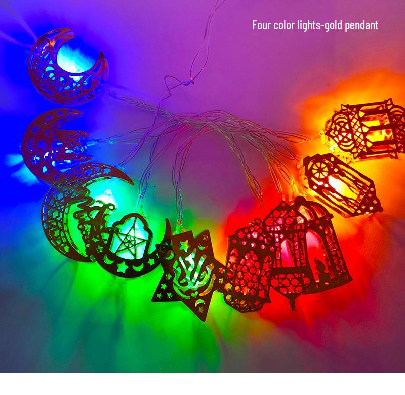 Golden Moon and Star LED String Lights - Decorative Iron Art for Festivals and Camping