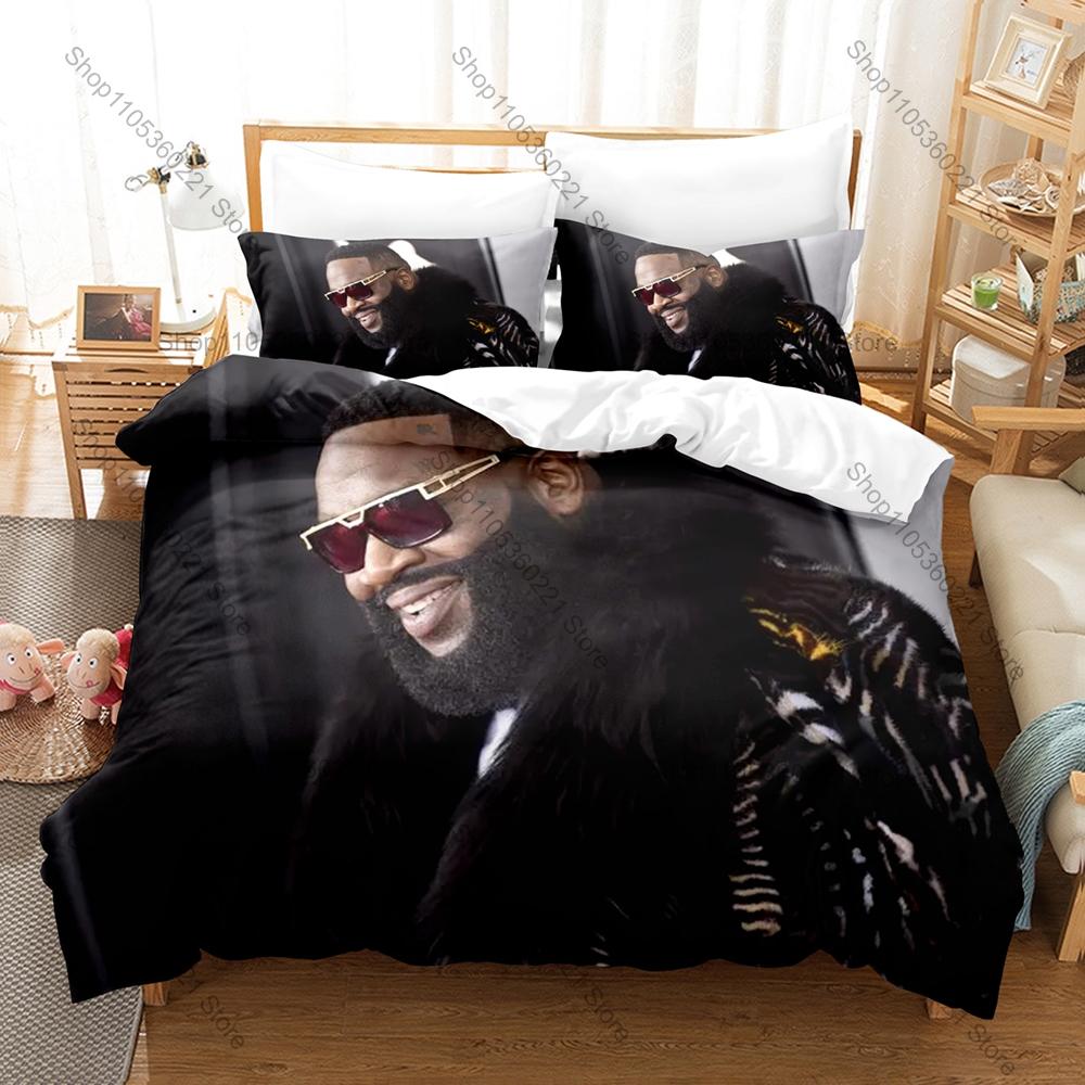 Famous Rapper Rick Ross Duvet Cover + 2 Pillowcases, Stylish Printed Bedding for Home & Dorm