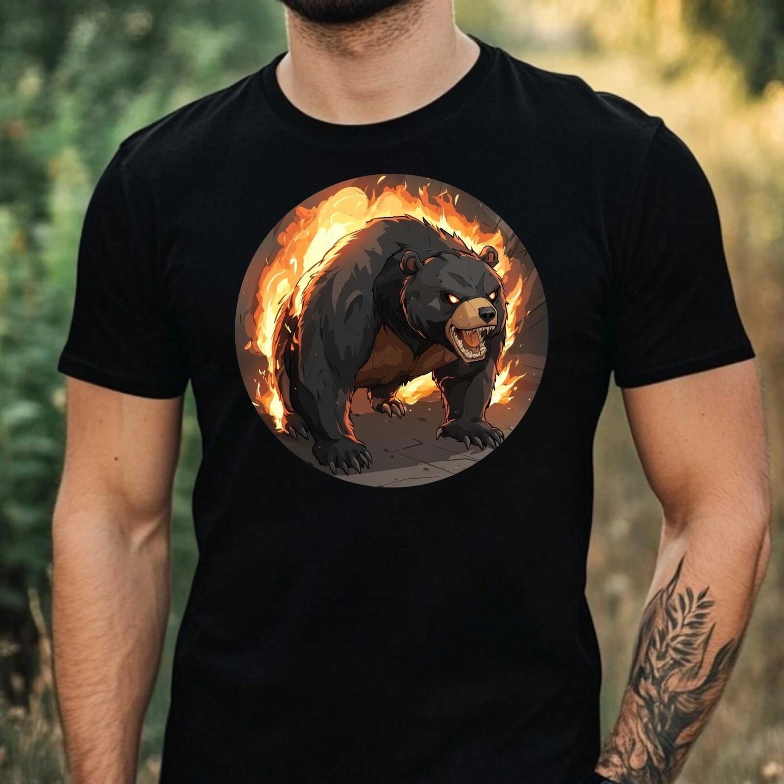 T-Shirt Herren Brennender Bär Motiv Baumwolle Größe XS bis 5XL M