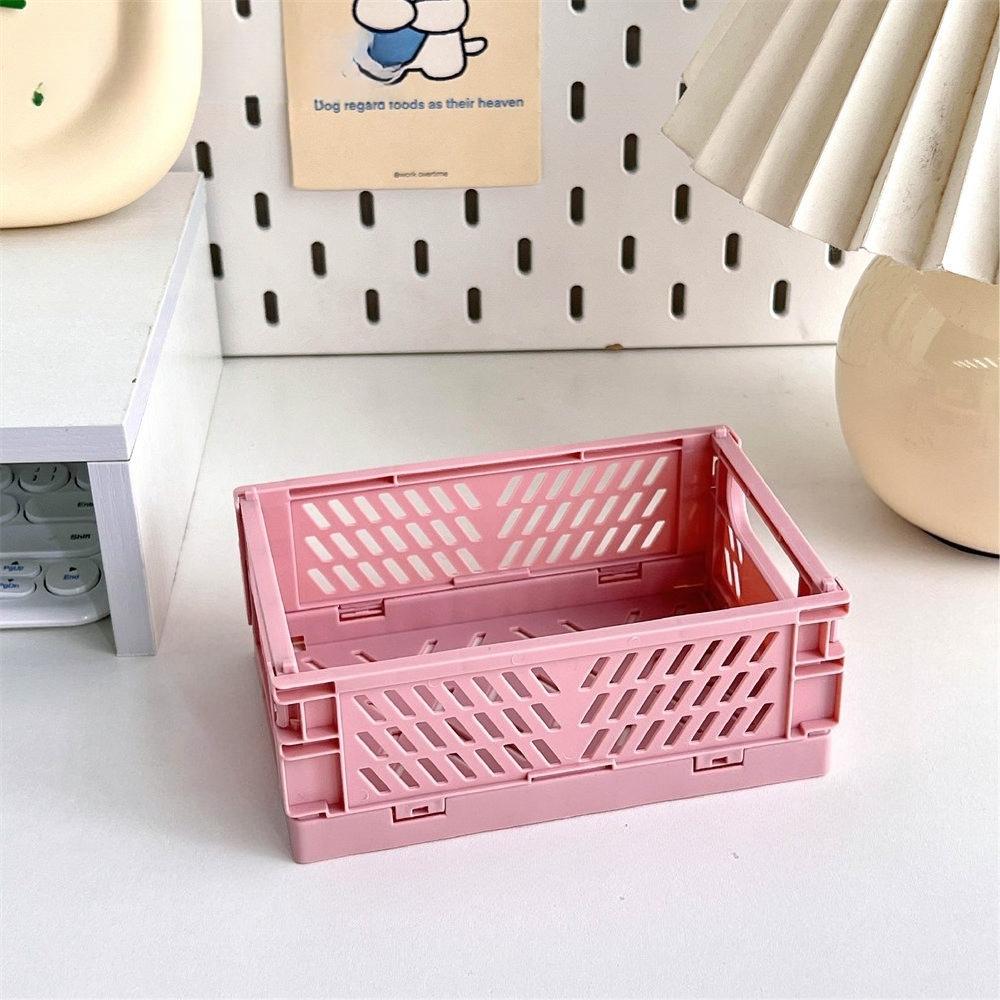 1Pc Mini Folding Plastic Storage Box Student Desktop Finishing Handbook Tape Stationery Folding Basket Storage Basket