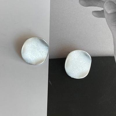 PONYKISS  Sterling Silver Needle Irregular Frosted Round Stud Earring for Women Trendy Fashion  Minimalist Accessories
