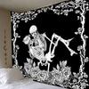Tapestry Large Black and White Blanket with Skeleton and Flower
