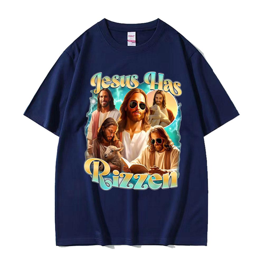 Jesus Has Rizzen He Ls Rizzin Funny Christian Religious Tee Shirt Men Women Comfort Tshirt Vintage Oversized T Shirt Streetwear