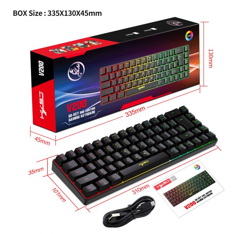 RGB Backlit 68-Key Wired Gaming Keyboard with Mechanical Feel & ABS Material