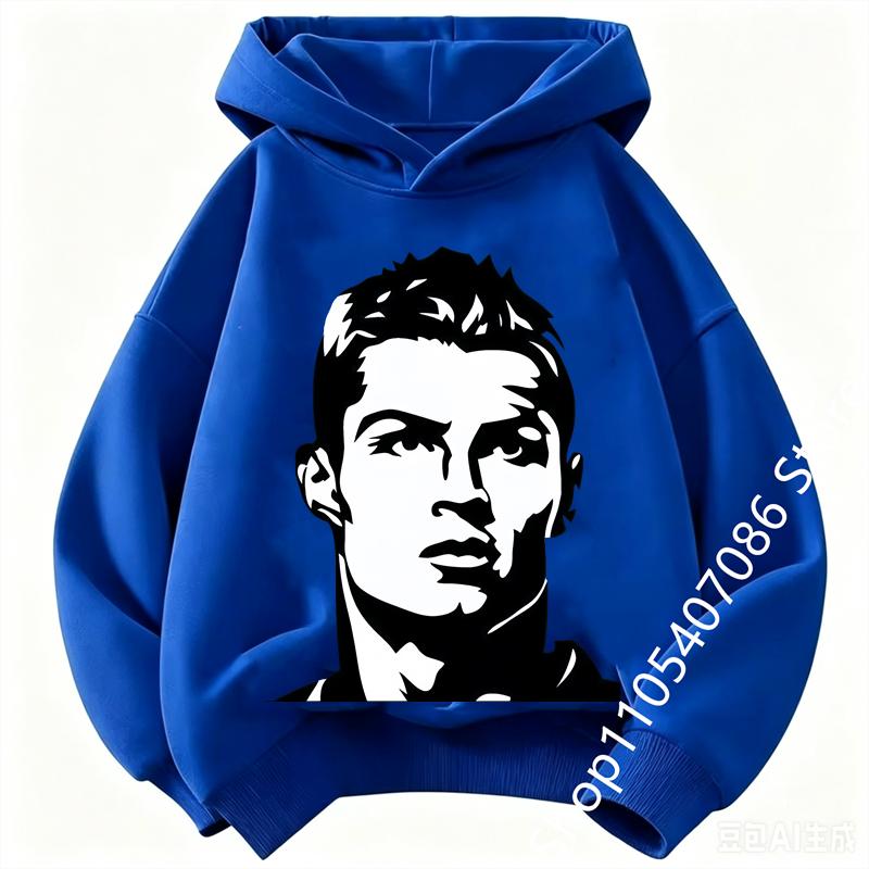Boys Cristiano Ronaldo Hoodie CR7 Football Player Graphic Hooded Sweatshirt Kids Casual Long Sleeve Sport Pullover