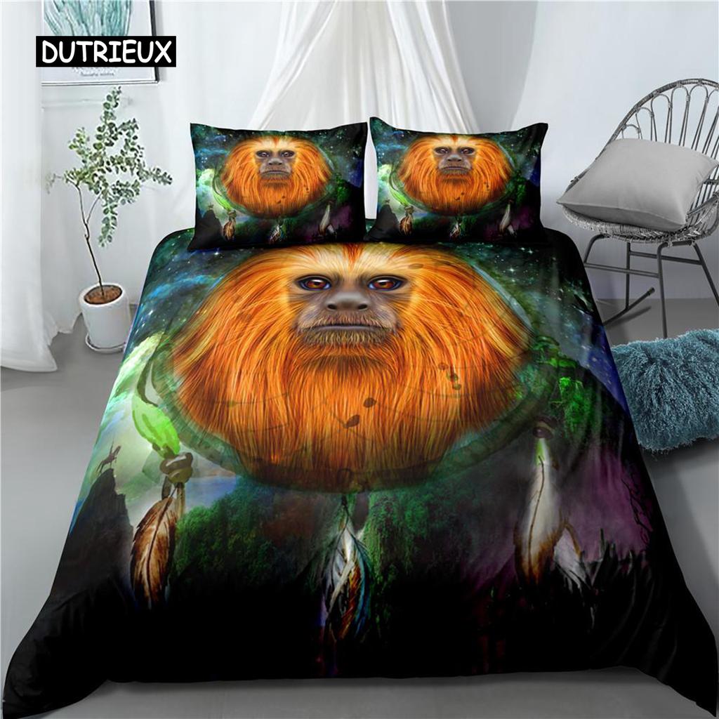 Bettbezug-Set mit Traumfänger-Tiermotiv, weißer Wolf, lila Federn, Mikrofaser, 2/3-teilig, Bettbezug für Kinder, Teenager, Erwachsene