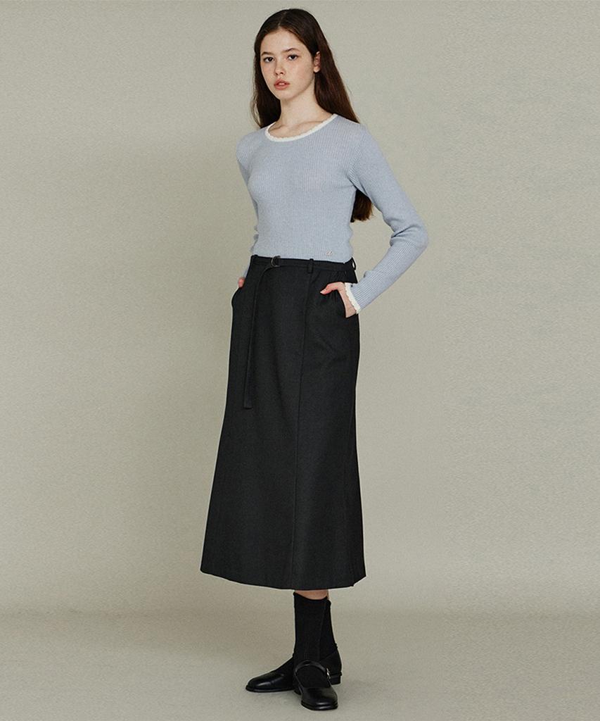 ITOV SEOUL Mid-Rise Wool Flare Belted Skirt Ch