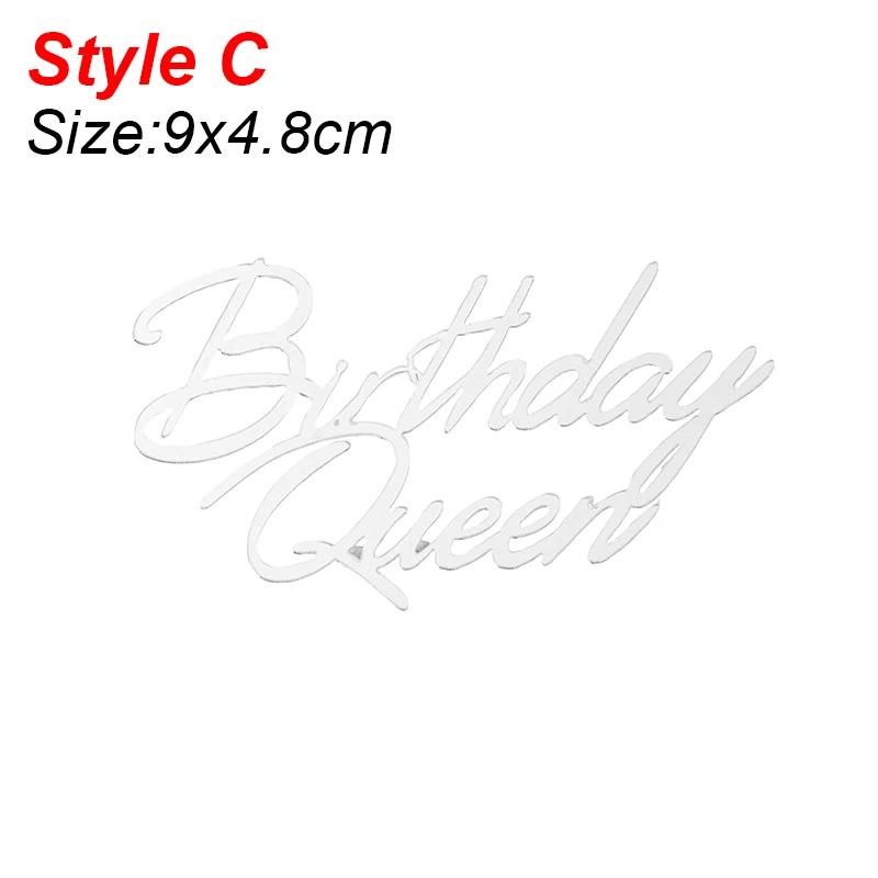 Acrylic Cake Topper Queen Princess Happy Birthday Cake Toppers Ornament For Home Birthday Party Baby Shower Decoration Supplies