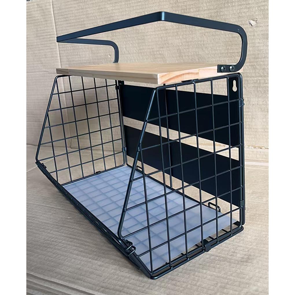 Iron Basket With Hooks For Kitchen Organization Heavy Duty Wall Basket With Wood Lid Kitchen Storage