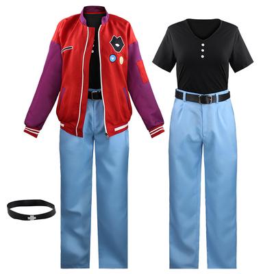 Kawai Rika Clothing Miracle Egg Cosplay Red Bomber Women Basic Jacket and Pants Teenager Animation Uniform Accessories Belt Set Halloween Party