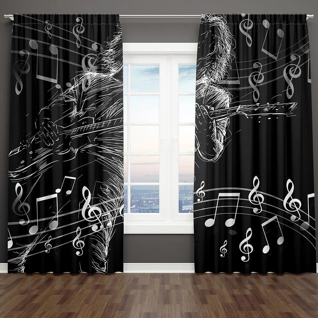 Music Notes Piano Blackout Window Curtain for Bedroom Living Room Bathroom Kicthen Door Hall Home Hook High Shading New Pattern