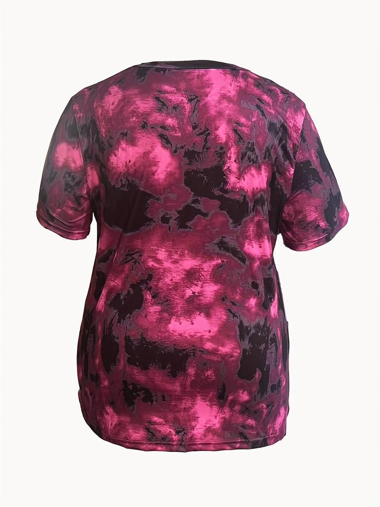 Plus Size Tie-Dye V-Neck Top for Women - Purple, Red, Gray