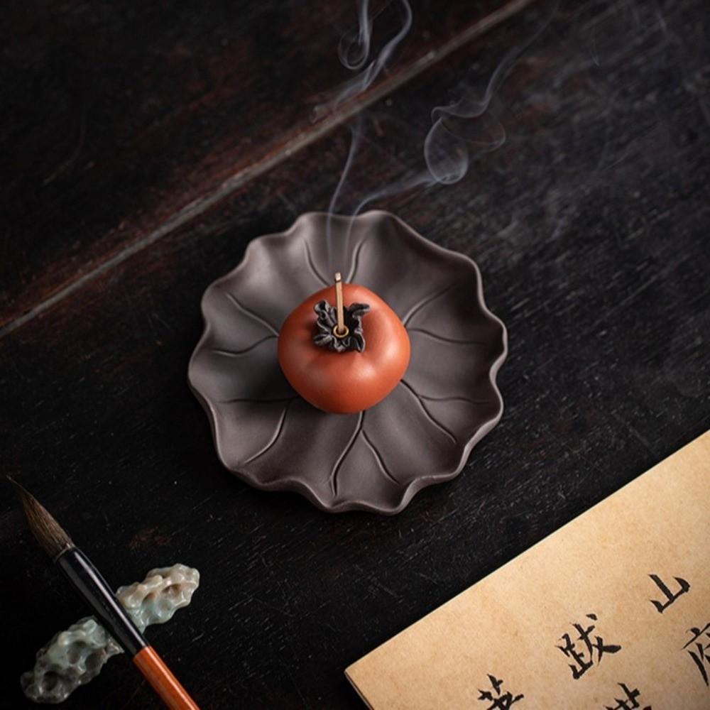 Ceramics Lotus Tabletop Incense Base Zen Chinese Style Lotus Censer Holder Yoga Meditation