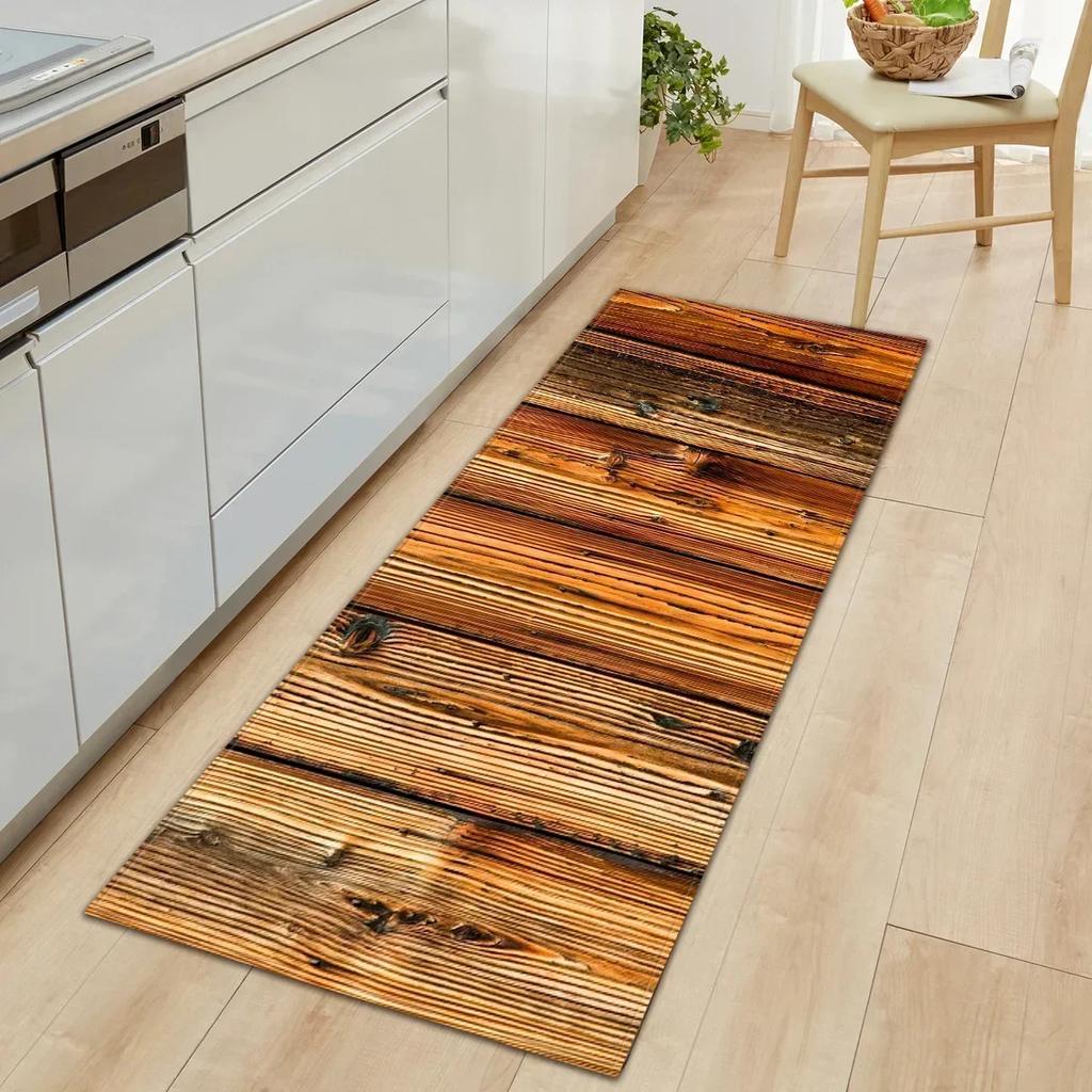 Wood Pattern Anti-Slip Kitchen Mat Absorbent Floor Rug for Bedroom Living Room Hallway Balcony Entrance Doormat