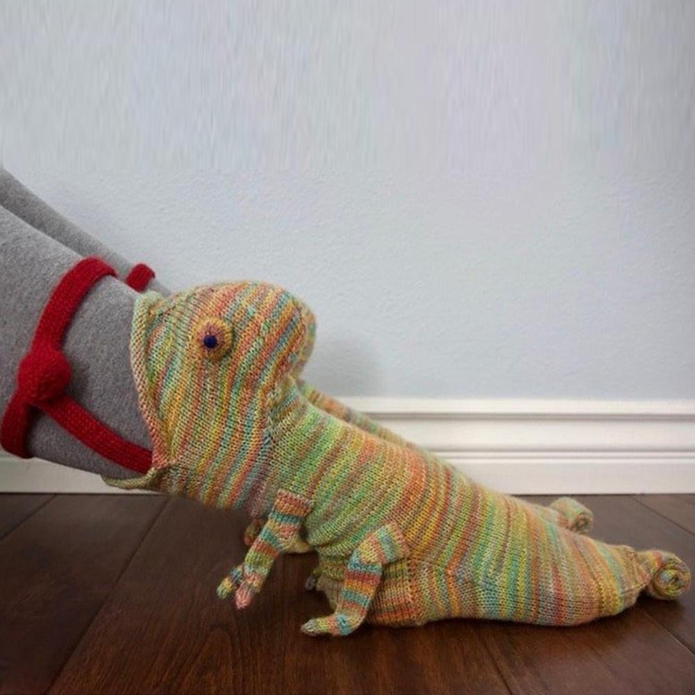 Vánoční pletené krokodýlí ponožky Zimní podlahové hřejivé ponožky Žralok Chameleon Univerzální velikost Ponožky střední délky Pro ženu Domácí zboží