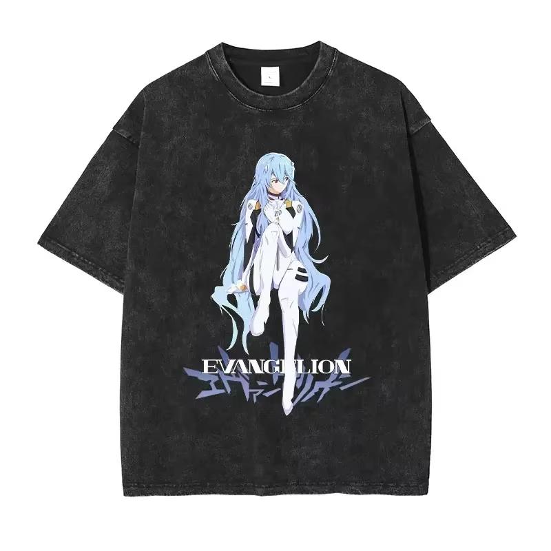 

Mens T Shirts Clothes EVA Anime Streetwear Brand Vintage Washed Women Short Sleeved Tee Casual Tops Summer Hiphop XL