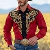 Camicia da uomo vintage con stampa floreale Fiori Camicia western Camicia da cowboy Camicie con bottoni Manica lunga Casual Camicia con colletto Stampa 3D