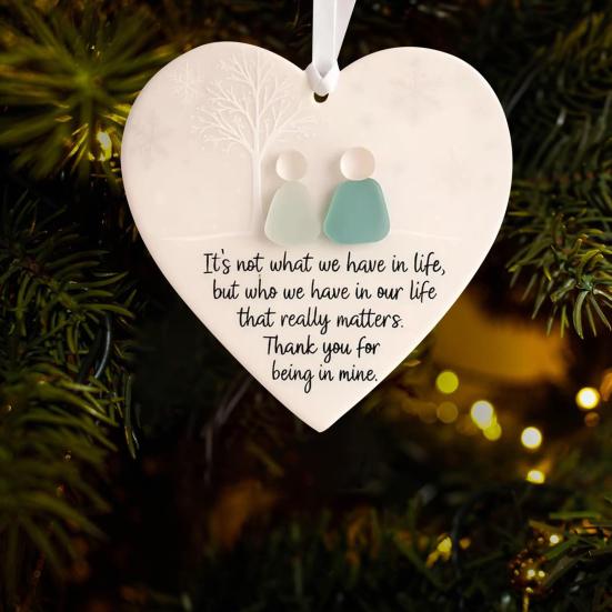 Heart-Shaped Sea Glass Friendship Decor Heart Keepsake Christmas Ornament For Xmas Tree