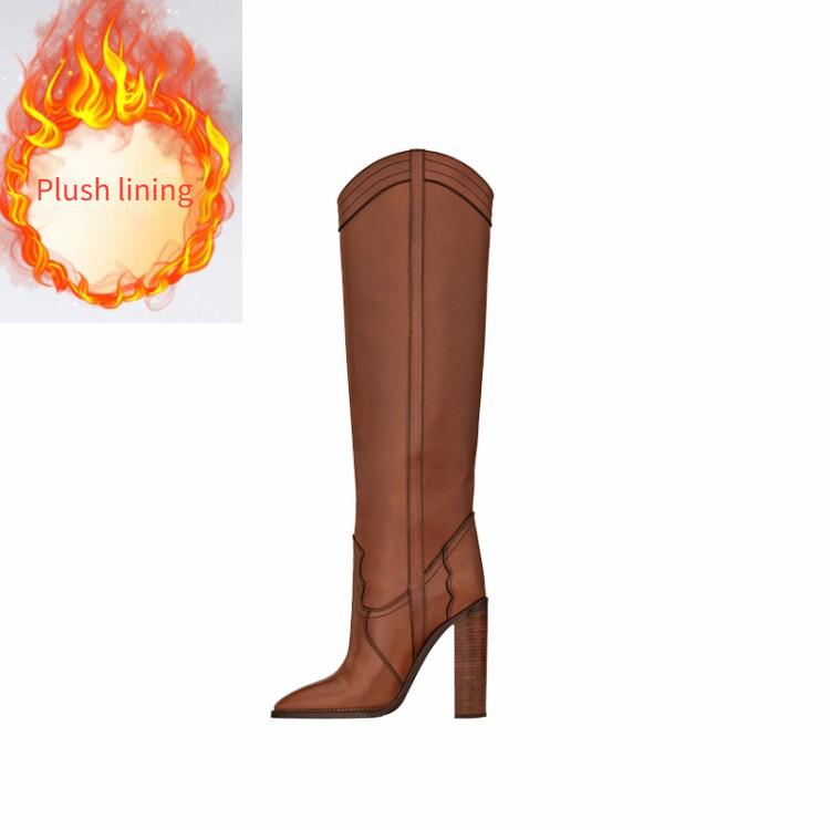 Fashion Style Round Toe High Boots and Knee Boots Ultra High Heel Fashion Large Size Women's Boots Brown Long Boots Shoes for Women