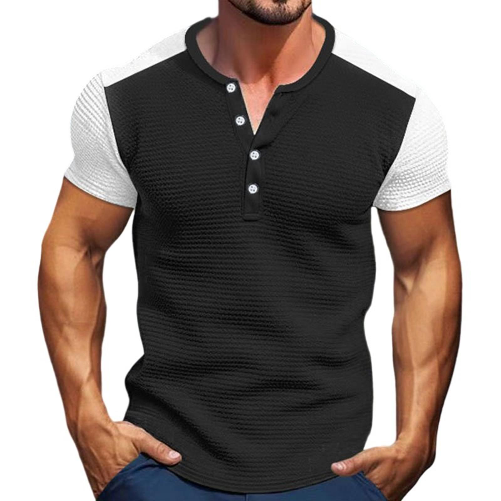 

Men s Solid-color Classic Lapel Short-sleeved Sporty Casual Shirt Top M чорний