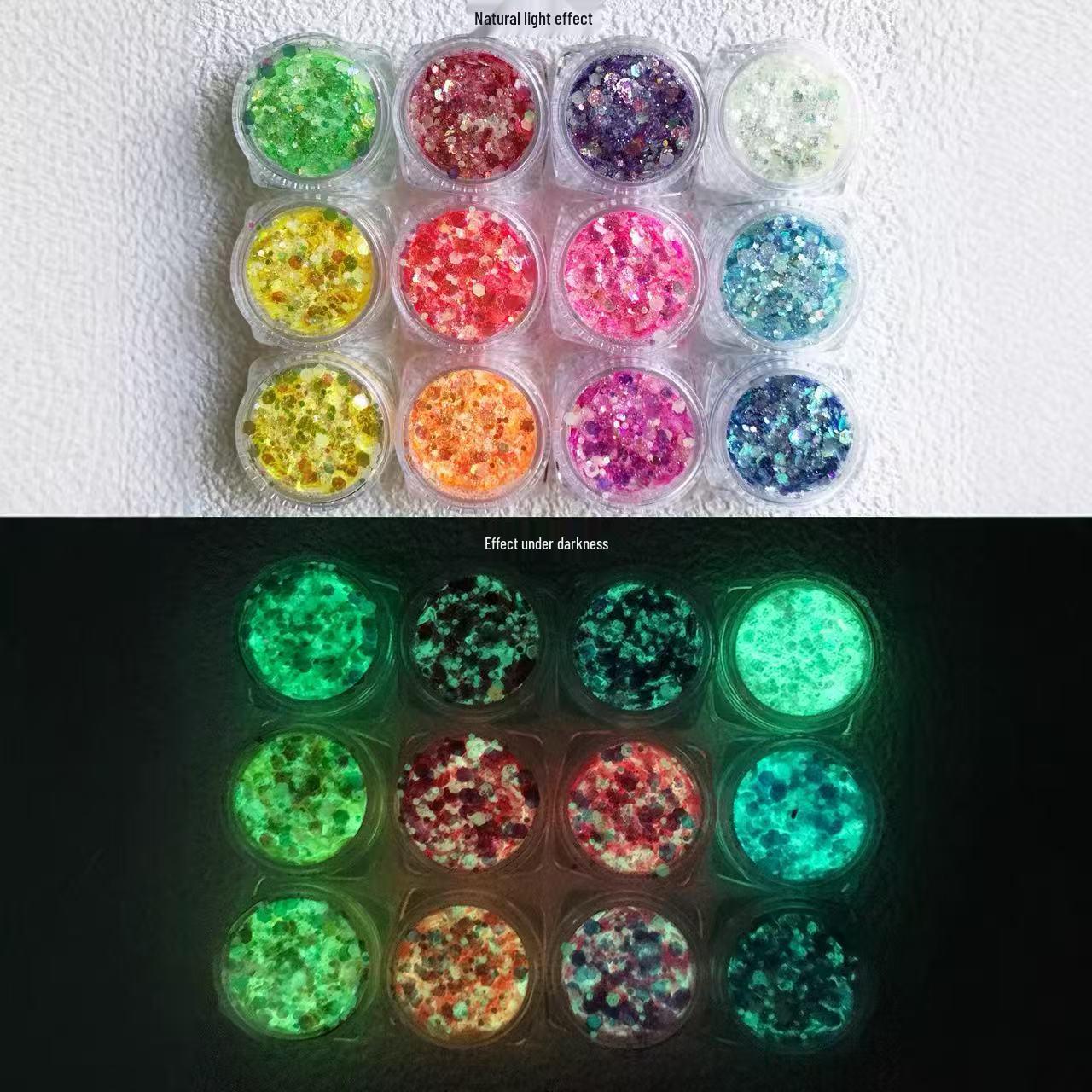 Luminous Iridescent Nail Art Glitter Set - 12 Gradient Colors No