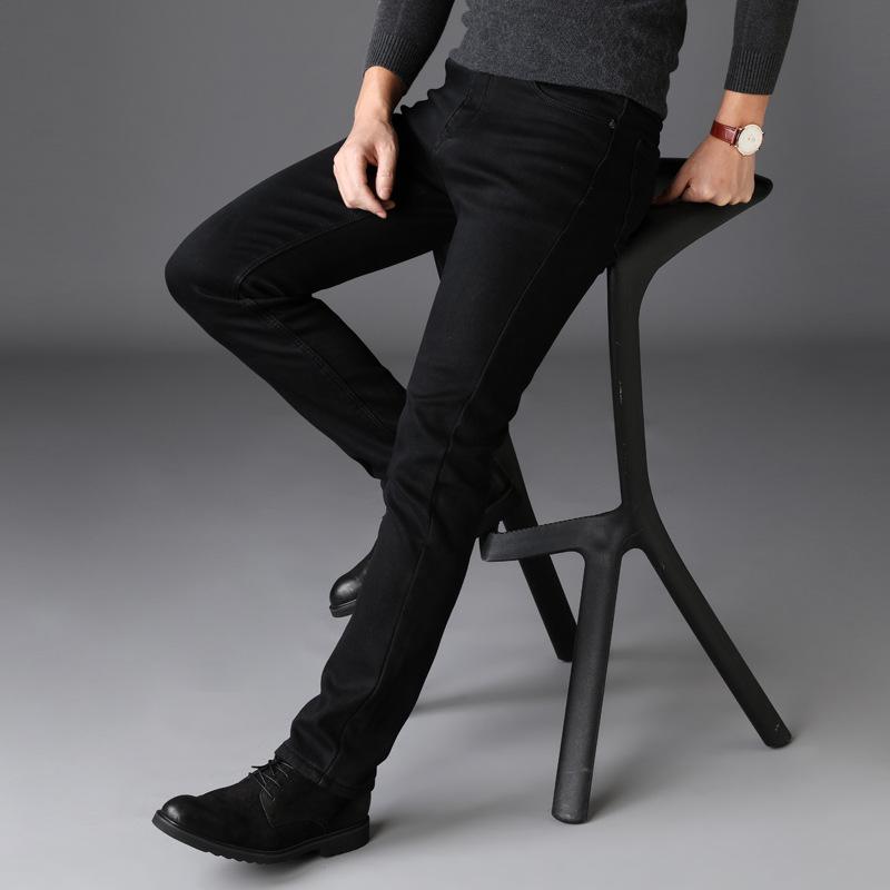 Men's Slim-Fit Black Elastic Jeans - Versatile and Stylish Youth Pencil Pants