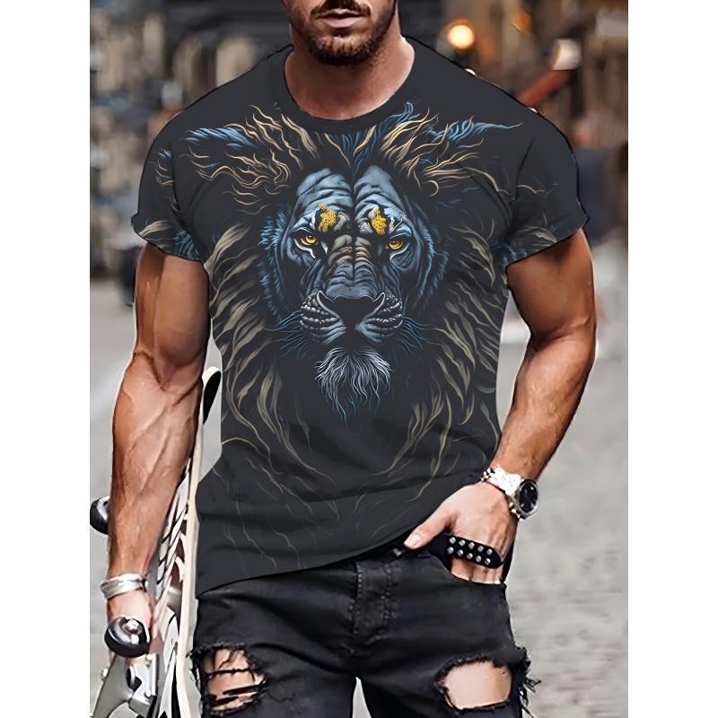 Fashion Tiger Lion Graphic T-Shirt for Men Fun Animals 3D Print Tees Summer Round Neck Tops Oversized Short Sleeve T Shirts