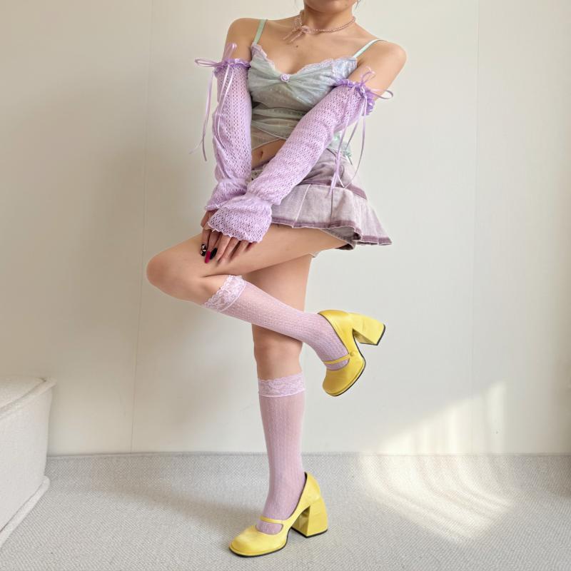 Ladies' Stockings Korean Solid Color Dopamine Sweet Sexy Fashion Simple Versatile Lace Hollow Lolita Jk Pile Calf Socks For Girl