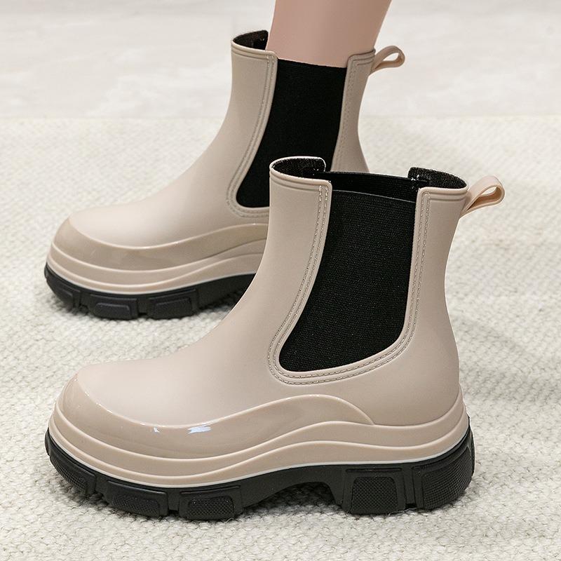 Thick-soled elastic rain shoes medium tube women's rain boots Chelsea water boots rain Martin medium tube water boots