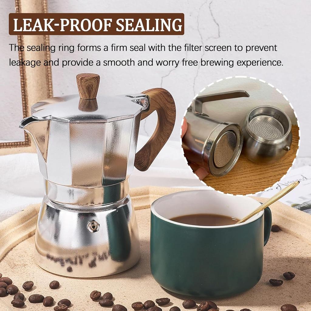 Silicone Sealing Ring Aluminum Replacement Filter 1 Cup For Stove Top Espresso Maker Replacement Filler Parts Set Includes 1 Filter and 3 Upgraded