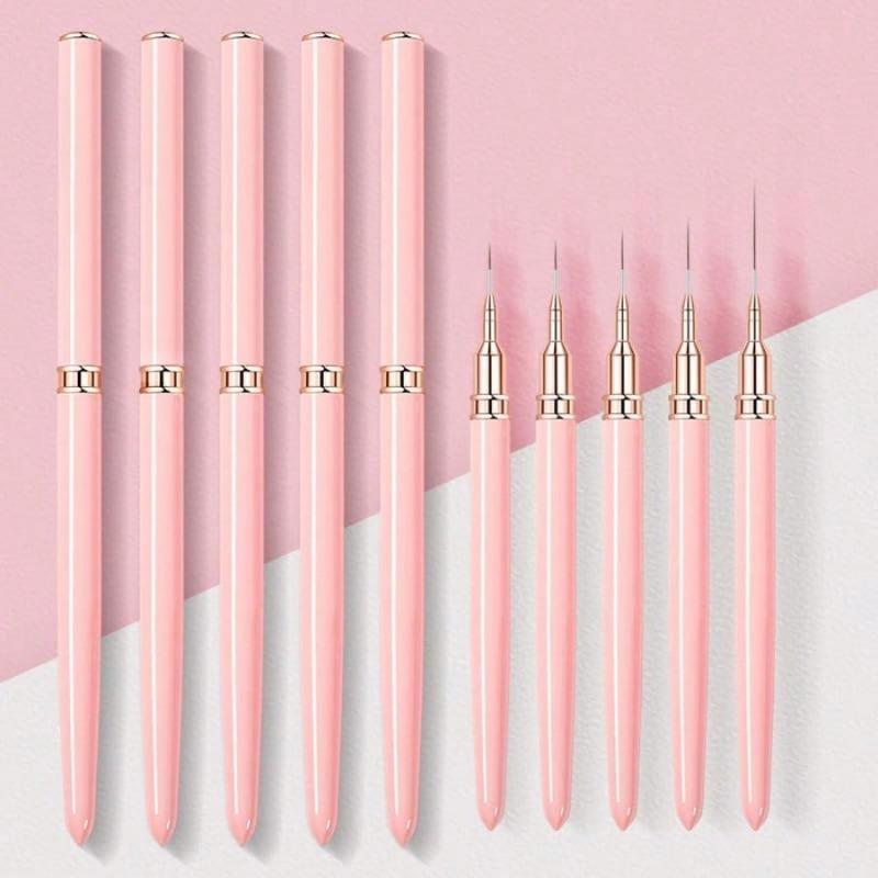 5Pcs Pink Nail Art Brushes Superfine Brush French Manicure Stripe Nail Art Painting Brush Set, UV Gel Nail Liner Brushes Kit And Drawing Liner Brush
