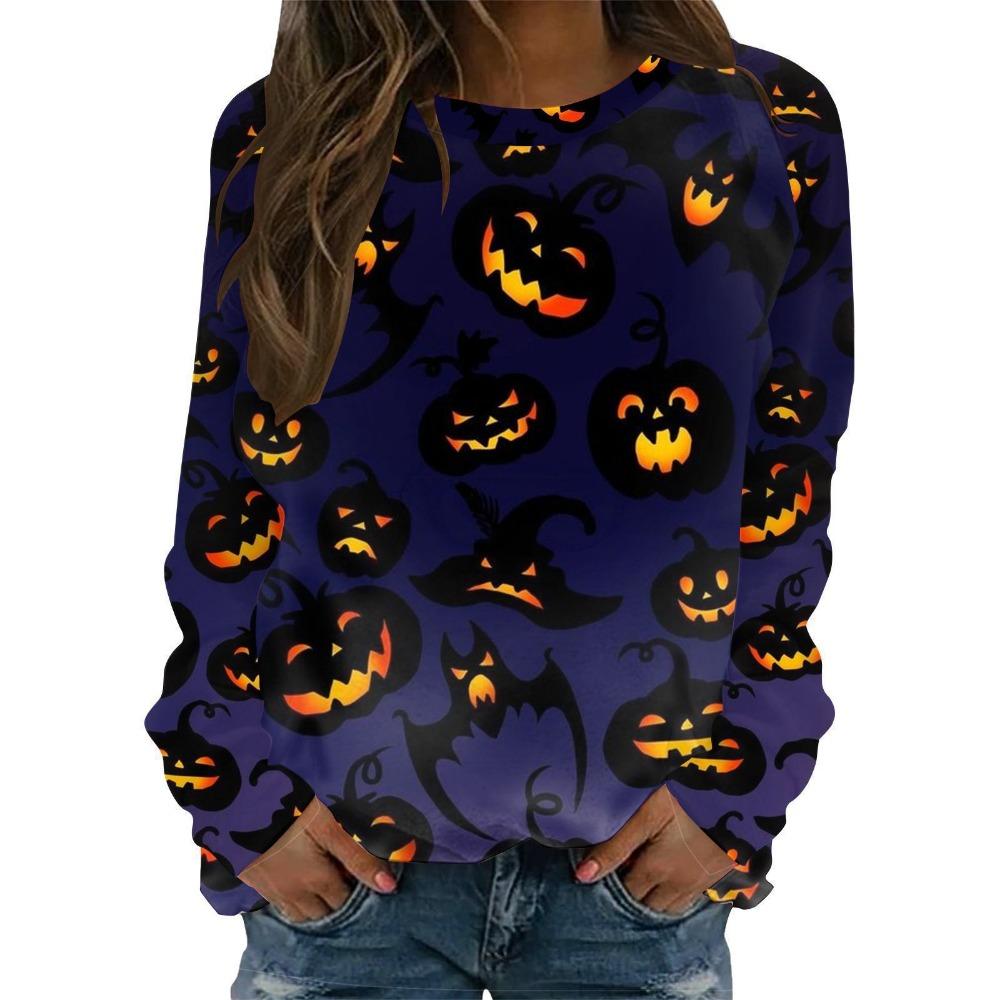 Halloween Pattern Sweatshirts Pumpkin Bat 3D Print Women's Hoodies Raglan Long Sleeve Pullovers Harajuku Tops Female Clothing