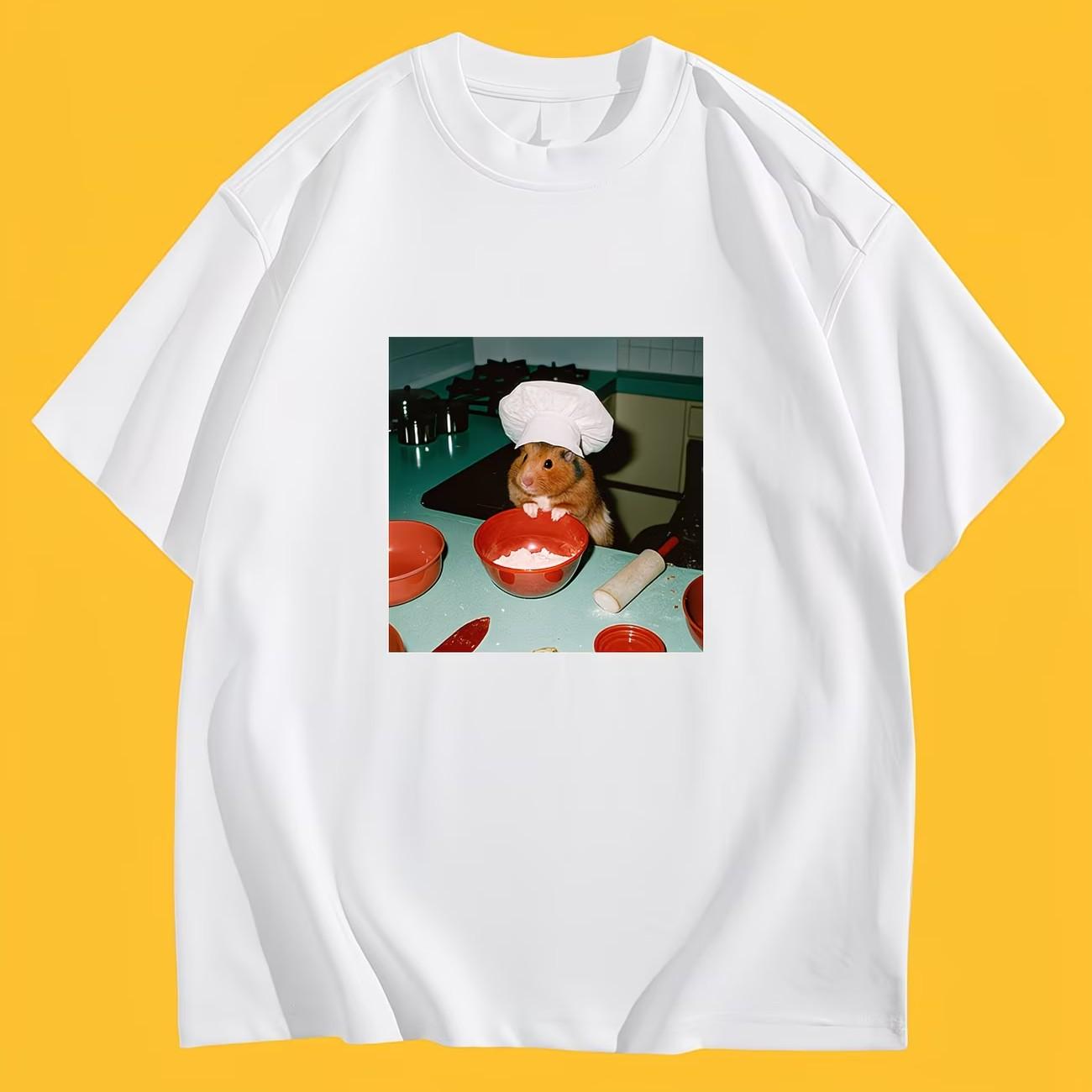 

Funny Chef Hamster Meme TShirt Cooking Hamster Graphic Tee Summer Short Sleeve Humor Pet Lover Gift Trendy Streetwear Tops S