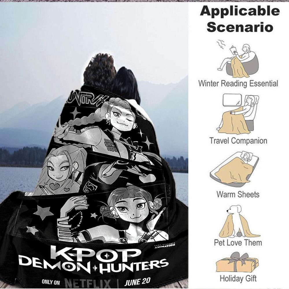 1pc K Pop Demon Hunters Flannel Blanket, Soft Skin Friendly with Digital Printing, Various Sizes Available for Family, Friends, Birthday