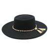 Popular Gold Chain Pearl Fringed Ribbon Flat Top Top Hat Spring and Autumn European, American and British Couple Top Hat