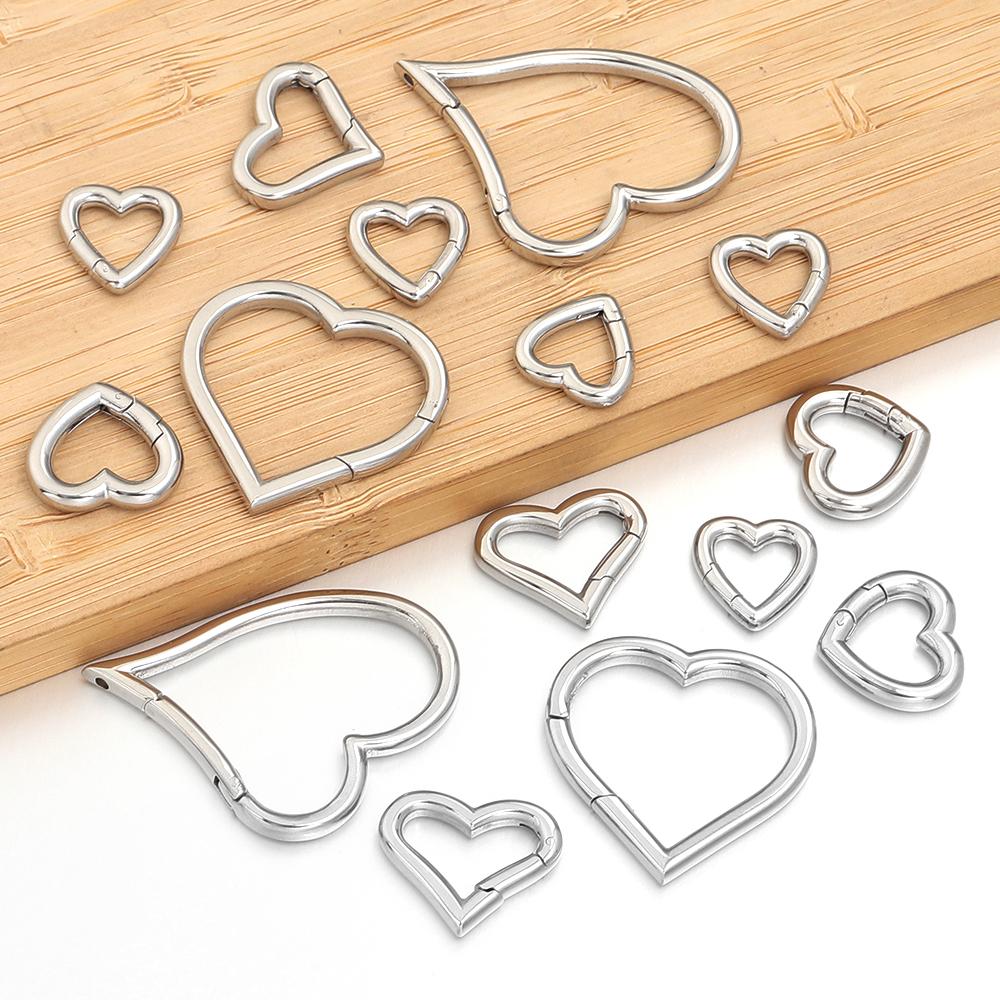 1Pcs 304 Stainless Steel Openable Clasps Heart Shape Carabiner Hook Ring Keychain For DIY Keyring Bags Jewelry Connector Buckles