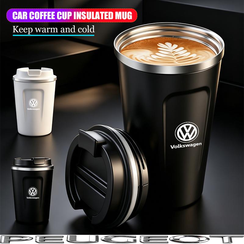 380ML Coffee Mug Car Vacuum Cup 304 Stainless Steel Thermos For VW GTI Golf Polo Tiguan Passat B6 Touareg Jetta CC T-ROC Hub Cap