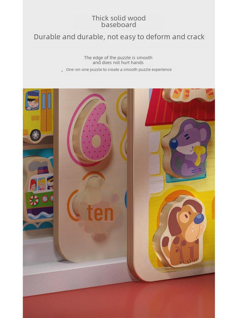 Children's Educational Wooden Jigsaw Puzzle Board for Number and Letter Shape Recognition